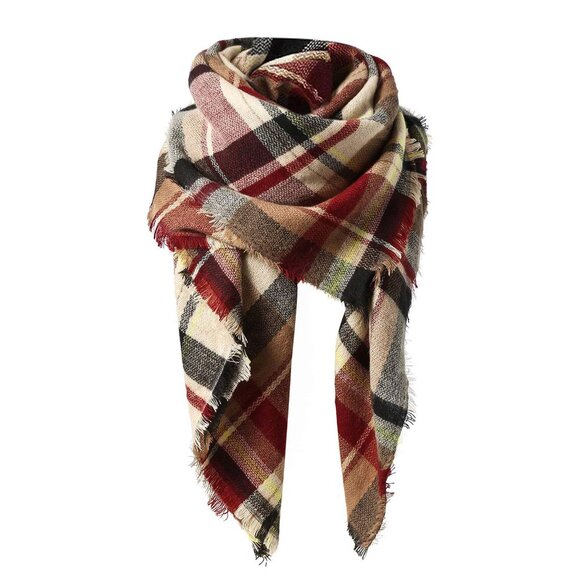 Accessories - Oversized Plaid Scarf Soft Warm Blanket Shawl Tassel Retro Chic Winter
